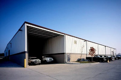 One of the covered truckwells at the back of the main building